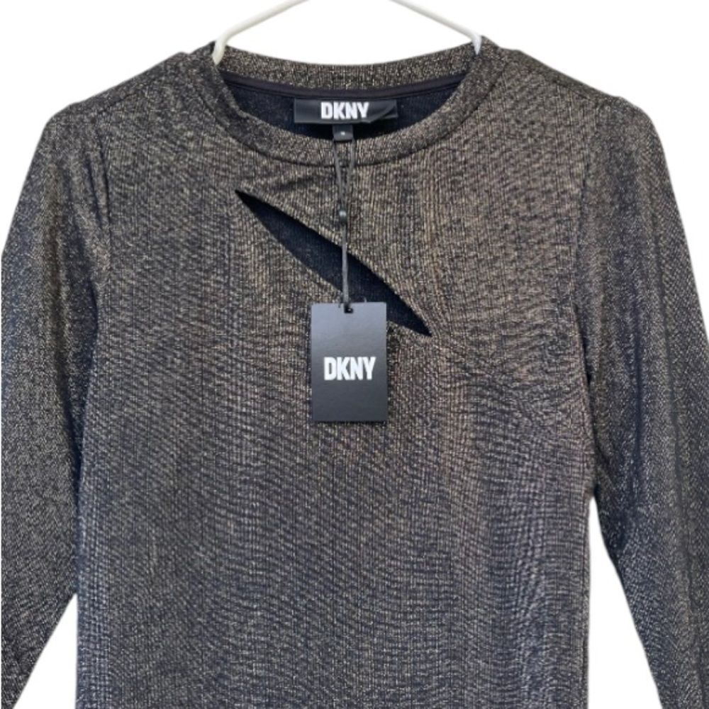 Dkny Metallic Gold Keyhole Top M New - Picture 10 of 11